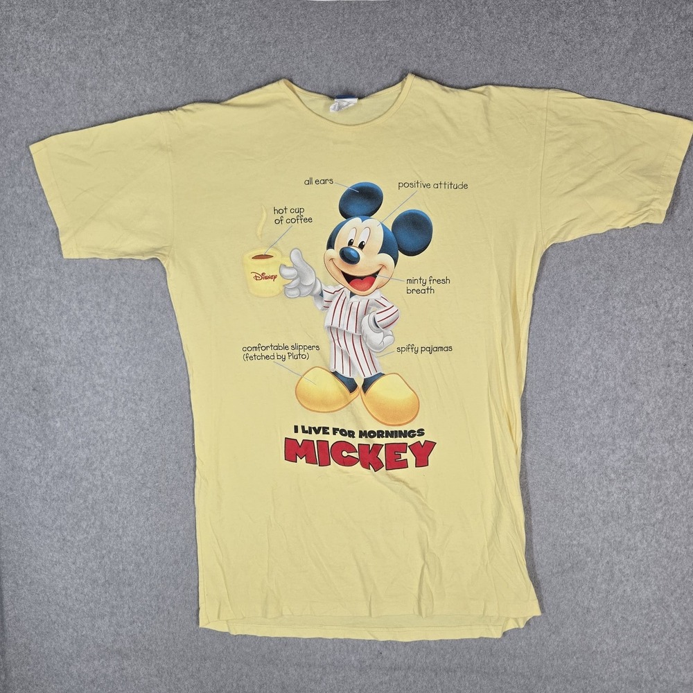 Disney Men Shirt ONE SIZE FITS ALL Yellow Graphic Mickey Mouse Tee Logo
